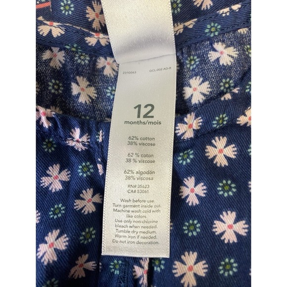 Carter's Baby Girl's Navy Blue Pink Floral Cap Sleeve Casual Dress 12months - Picture 8 of 8